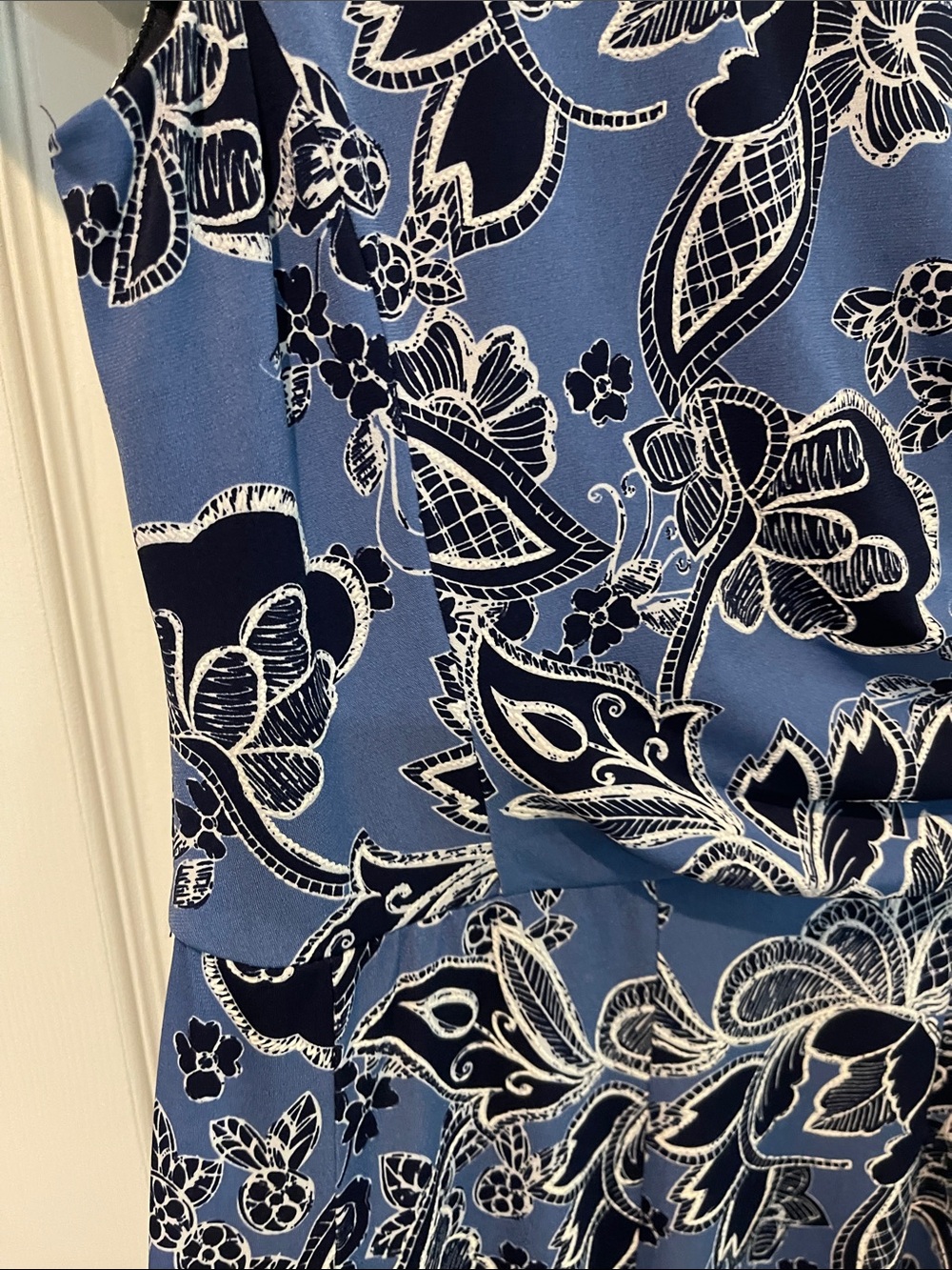 Studio One Navy, Blue, and White Floral Midi Dress Small with Stretch - Picture 13 of 16